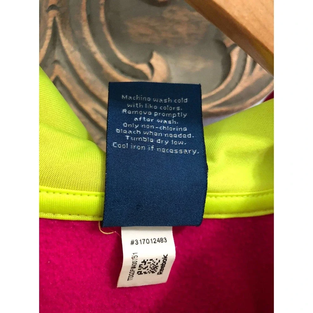 Reebok Womens Sweater Sz Medium Hot Pink Hoodie Pullover Neon Yellow Active Top - Picture 7 of 9